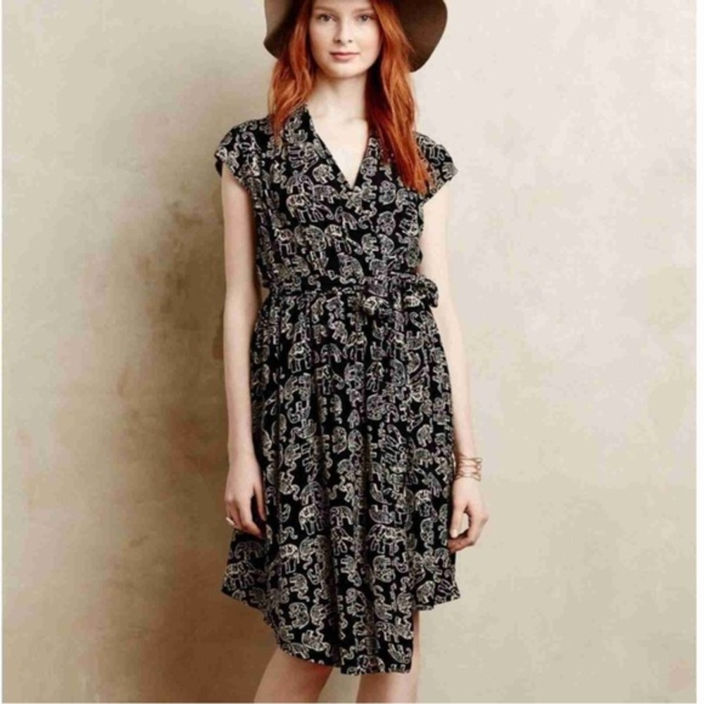 Anthro Maeve Elephant Noronha Faux Wrap Dress EUC Size - M